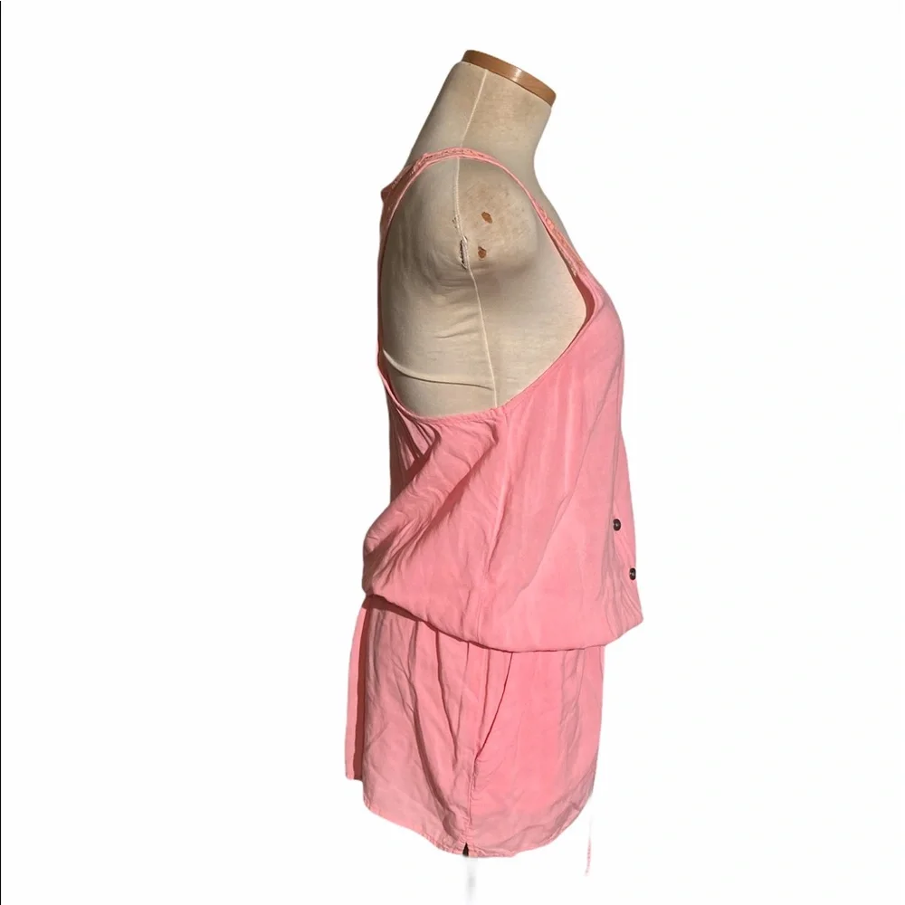Women’s Pink Button-Front Romper with Lace Straps